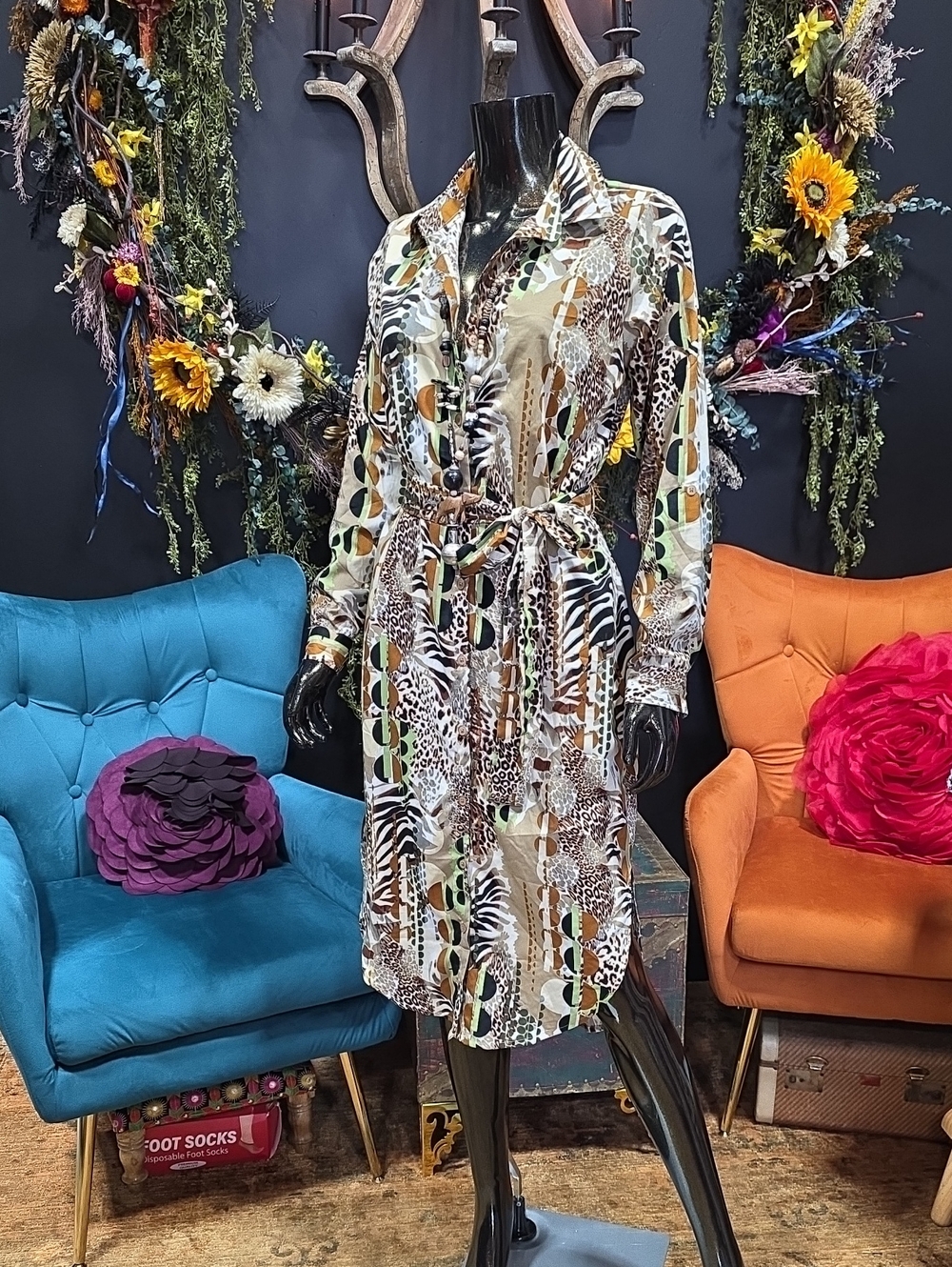 Live 4 Truth Multicolor Printed Button Down Shirt Dress w/ Belt